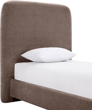 Meridian Furniture Fira Upholstered Twin Bed Soft Curved Headboard for Modern and Contemporary Bedrooms Brown Chenille Fabric B1222Brown-T