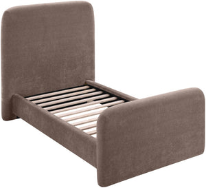 Meridian Furniture Fira Upholstered Twin Bed Soft Curved Headboard for Modern and Contemporary Bedrooms Brown Chenille Fabric B1222Brown-T