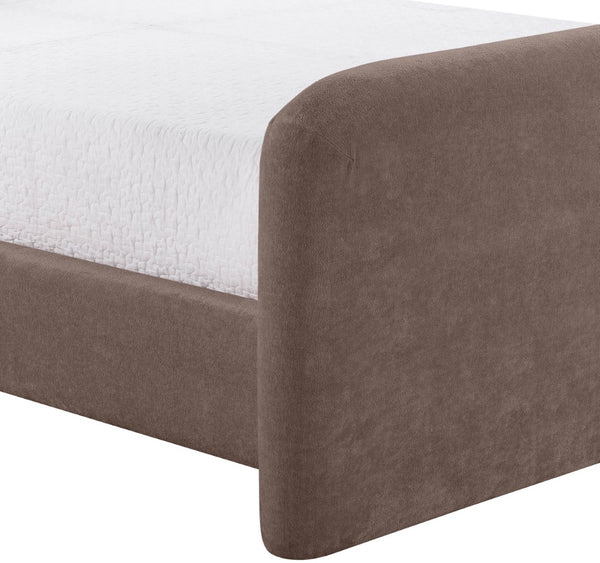 Meridian Furniture Fira Upholstered Twin Bed Soft Curved Headboard for Modern and Contemporary Bedrooms Brown Chenille Fabric B1222Brown-T
