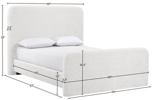 Meridian Furniture Fira Upholstered Full Bed with Curved Headboard and Tailored Frame for Modern Bedrooms Cream Chenille Fabric B1222Cream-F