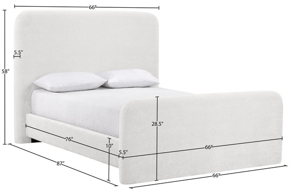 Meridian Furniture Fira Upholstered Full Bed with Curved Headboard and Tailored Frame for Modern Bedrooms Cream Chenille Fabric B1222Cream-F