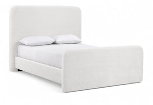 Meridian Furniture Fira Upholstered Full Bed with Curved Headboard and Tailored Frame for Modern Bedrooms Cream Chenille Fabric B1222Cream-F