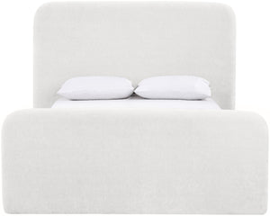 Meridian Furniture Fira Upholstered Full Bed with Curved Headboard and Tailored Frame for Modern Bedrooms Cream Chenille Fabric B1222Cream-F