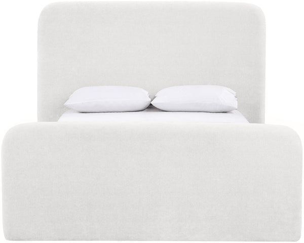 Meridian Furniture Fira Upholstered Full Bed with Curved Headboard and Tailored Frame for Modern Bedrooms Cream Chenille Fabric B1222Cream-F