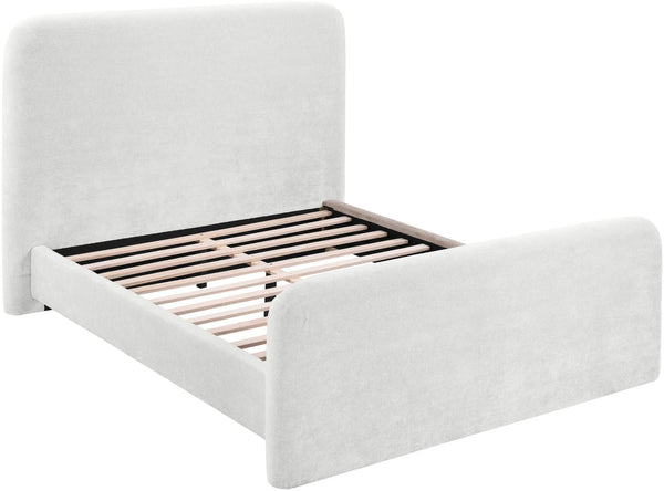 Meridian Furniture Fira Upholstered Full Bed with Curved Headboard and Tailored Frame for Modern Bedrooms Cream Chenille Fabric B1222Cream-F
