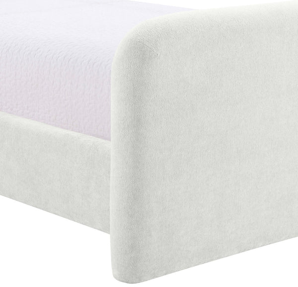 Meridian Furniture Fira Upholstered Full Bed with Curved Headboard and Tailored Frame for Modern Bedrooms Cream Chenille Fabric B1222Cream-F