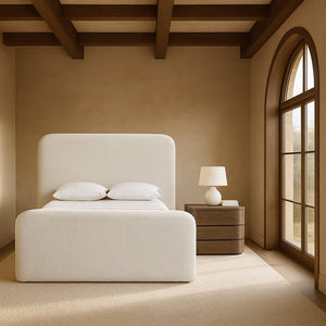 Meridian Furniture Fira King Upholstered Bed with Curved Headboard and Plush Fabric for Modern Bedroom Style Cream Chenille Fabric B1222Cream-K