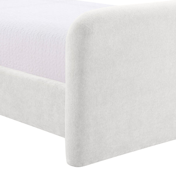 Meridian Furniture Fira King Upholstered Bed with Curved Headboard and Plush Fabric for Modern Bedroom Style Cream Chenille Fabric B1222Cream-K