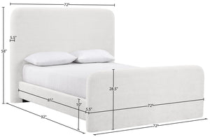 Meridian Furniture Fira Queen Upholstered Platform Bed Curved Headboard Soft Modern Bedroom Frame Cream Chenille Fabric B1222Cream-Q