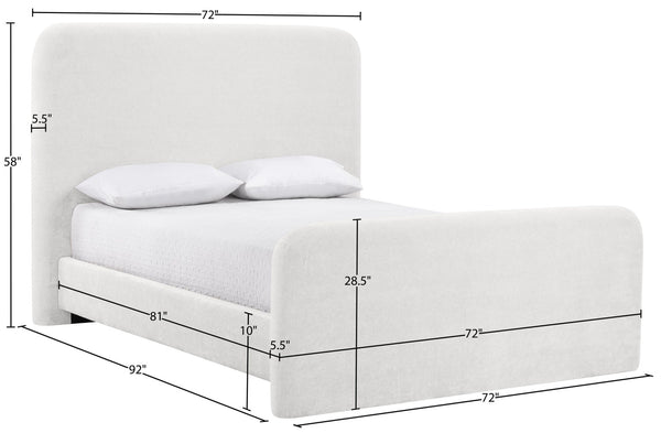 Meridian Furniture Fira Queen Upholstered Platform Bed Curved Headboard Soft Modern Bedroom Frame Cream Chenille Fabric B1222Cream-Q