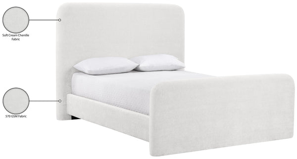 Meridian Furniture Fira Queen Upholstered Platform Bed Curved Headboard Soft Modern Bedroom Frame Cream Chenille Fabric B1222Cream-Q