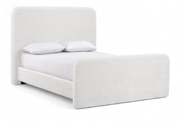 Meridian Furniture Fira Queen Upholstered Platform Bed Curved Headboard Soft Modern Bedroom Frame Cream Chenille Fabric B1222Cream-Q