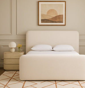 Meridian Furniture Fira Queen Upholstered Platform Bed Curved Headboard Soft Modern Bedroom Frame Cream Chenille Fabric B1222Cream-Q
