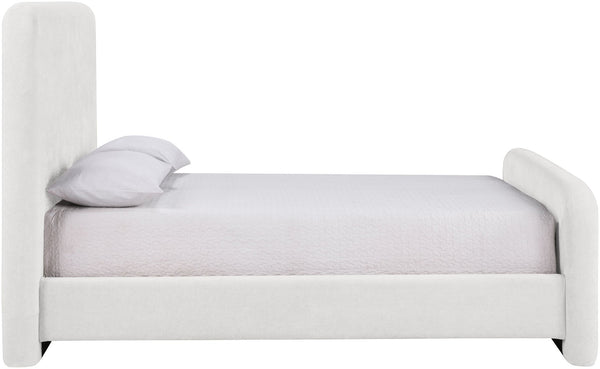 Meridian Furniture Fira Queen Upholstered Platform Bed Curved Headboard Soft Modern Bedroom Frame Cream Chenille Fabric B1222Cream-Q
