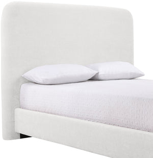 Meridian Furniture Fira Queen Upholstered Platform Bed Curved Headboard Soft Modern Bedroom Frame Cream Chenille Fabric B1222Cream-Q