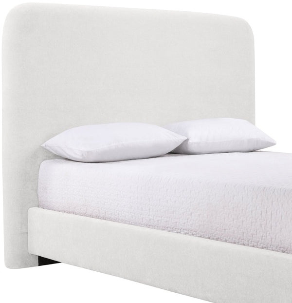 Meridian Furniture Fira Queen Upholstered Platform Bed Curved Headboard Soft Modern Bedroom Frame Cream Chenille Fabric B1222Cream-Q