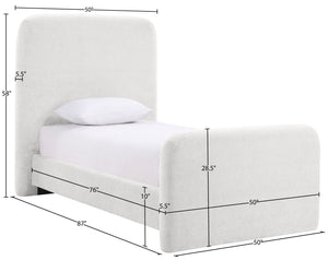 Meridian Furniture Fira Upholstered Twin Bed Soft Curved Headboard for Modern and Contemporary Bedrooms Cream Chenille Fabric B1222Cream-T
