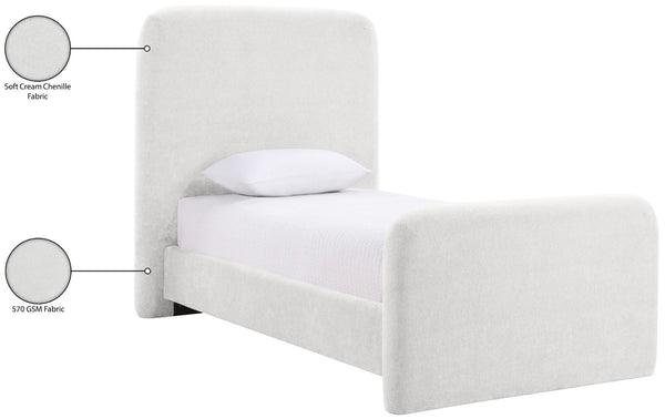 Meridian Furniture Fira Upholstered Twin Bed Soft Curved Headboard for Modern and Contemporary Bedrooms Cream Chenille Fabric B1222Cream-T
