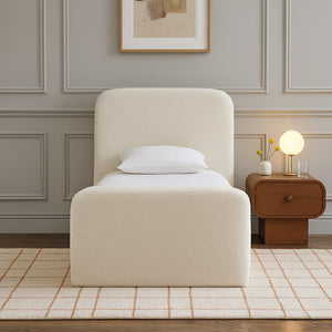 Meridian Furniture Fira Upholstered Twin Bed Soft Curved Headboard for Modern and Contemporary Bedrooms Cream Chenille Fabric B1222Cream-T