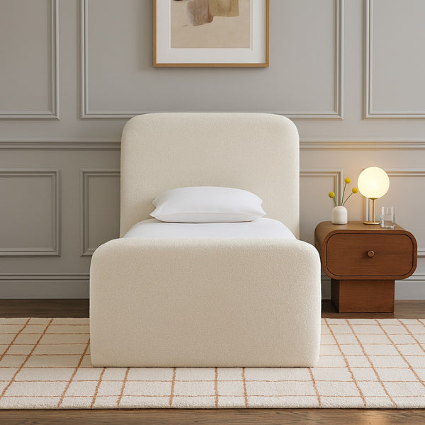 Meridian Furniture Fira Upholstered Twin Bed Soft Curved Headboard for Modern and Contemporary Bedrooms Cream Chenille Fabric B1222Cream-T