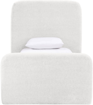 Meridian Furniture Fira Upholstered Twin Bed Soft Curved Headboard for Modern and Contemporary Bedrooms Cream Chenille Fabric B1222Cream-T