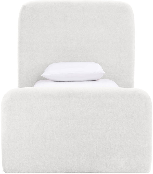 Meridian Furniture Fira Upholstered Twin Bed Soft Curved Headboard for Modern and Contemporary Bedrooms Cream Chenille Fabric B1222Cream-T