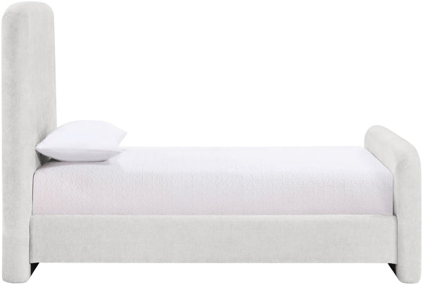Meridian Furniture Fira Upholstered Twin Bed Soft Curved Headboard for Modern and Contemporary Bedrooms Cream Chenille Fabric B1222Cream-T
