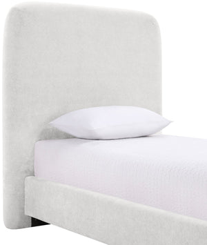 Meridian Furniture Fira Upholstered Twin Bed Soft Curved Headboard for Modern and Contemporary Bedrooms Cream Chenille Fabric B1222Cream-T