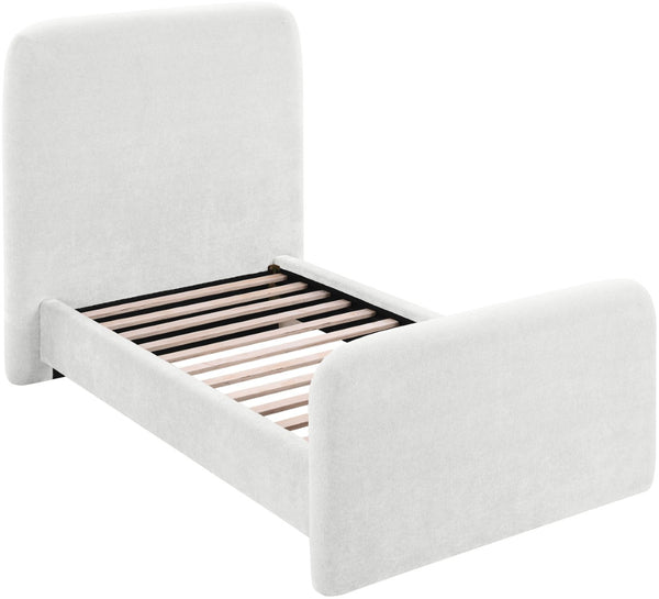 Meridian Furniture Fira Upholstered Twin Bed Soft Curved Headboard for Modern and Contemporary Bedrooms Cream Chenille Fabric B1222Cream-T