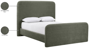 Meridian Furniture Fira Upholstered Full Bed with Curved Headboard and Tailored Frame for Modern Bedrooms Green Chenille Fabric B1222Green-F
