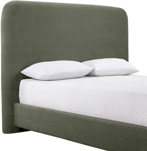 Meridian Furniture Fira Upholstered Full Bed with Curved Headboard and Tailored Frame for Modern Bedrooms Green Chenille Fabric B1222Green-F