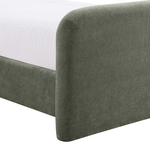 Meridian Furniture Fira Upholstered Full Bed with Curved Headboard and Tailored Frame for Modern Bedrooms Green Chenille Fabric B1222Green-F
