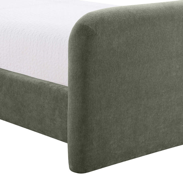 Meridian Furniture Fira Upholstered Full Bed with Curved Headboard and Tailored Frame for Modern Bedrooms Green Chenille Fabric B1222Green-F