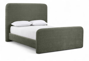 Meridian Furniture Fira King Upholstered Bed with Curved Headboard and Plush Fabric for Modern Bedroom Style Green Chenille Fabric B1222Green-K
