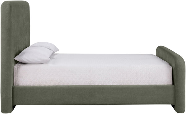 Meridian Furniture Fira King Upholstered Bed with Curved Headboard and Plush Fabric for Modern Bedroom Style Green Chenille Fabric B1222Green-K