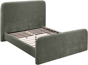 Meridian Furniture Fira King Upholstered Bed with Curved Headboard and Plush Fabric for Modern Bedroom Style Green Chenille Fabric B1222Green-K