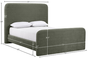 Meridian Furniture Fira Queen Upholstered Platform Bed Curved Headboard Soft Modern Bedroom Frame Green Chenille Fabric B1222Green-Q
