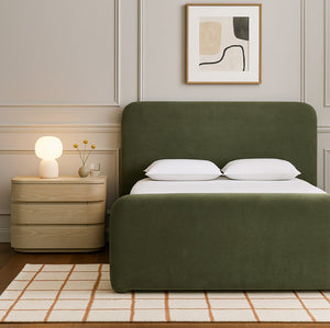 Meridian Furniture Fira Queen Upholstered Platform Bed Curved Headboard Soft Modern Bedroom Frame Green Chenille Fabric B1222Green-Q