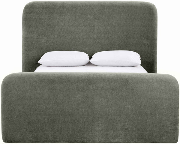 Meridian Furniture Fira Queen Upholstered Platform Bed Curved Headboard Soft Modern Bedroom Frame Green Chenille Fabric B1222Green-Q