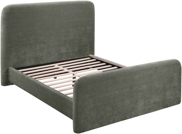 Meridian Furniture Fira Queen Upholstered Platform Bed Curved Headboard Soft Modern Bedroom Frame Green Chenille Fabric B1222Green-Q