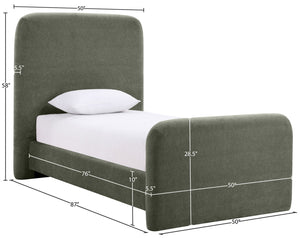 Meridian Furniture Fira Upholstered Twin Bed Soft Curved Headboard for Modern and Contemporary Bedrooms Green Chenille Fabric B1222Green-T