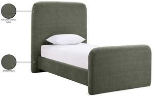 Meridian Furniture Fira Upholstered Twin Bed Soft Curved Headboard for Modern and Contemporary Bedrooms Green Chenille Fabric B1222Green-T