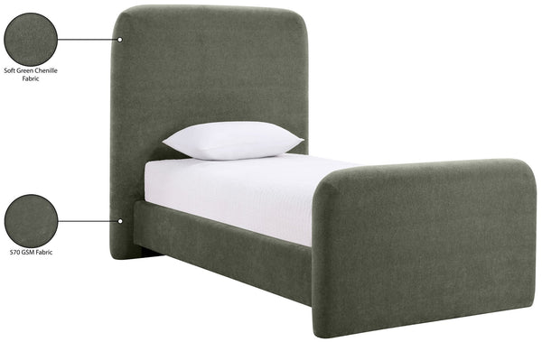 Meridian Furniture Fira Upholstered Twin Bed Soft Curved Headboard for Modern and Contemporary Bedrooms Green Chenille Fabric B1222Green-T