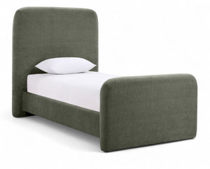 Meridian Furniture Fira Upholstered Twin Bed Soft Curved Headboard for Modern and Contemporary Bedrooms Green Chenille Fabric B1222Green-T