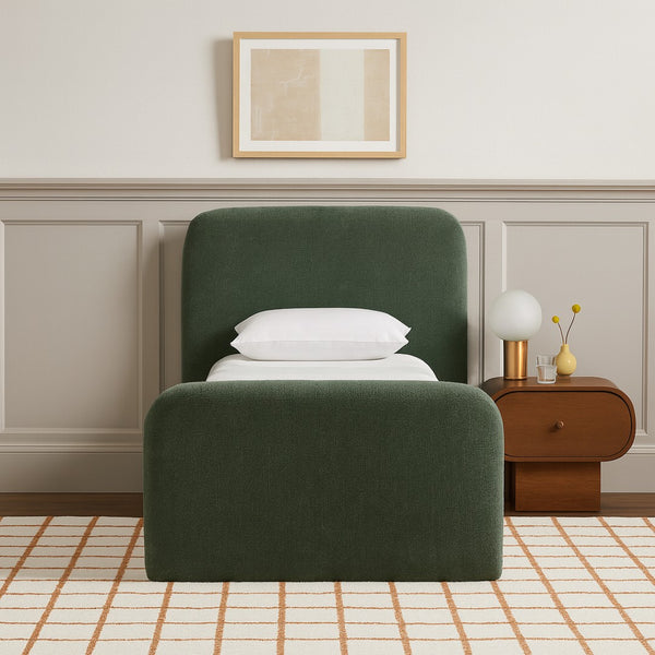Meridian Furniture Fira Upholstered Twin Bed Soft Curved Headboard for Modern and Contemporary Bedrooms Green Chenille Fabric B1222Green-T