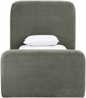 Meridian Furniture Fira Upholstered Twin Bed Soft Curved Headboard for Modern and Contemporary Bedrooms Green Chenille Fabric B1222Green-T