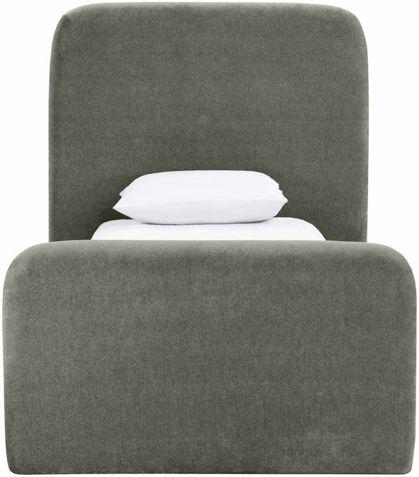 Meridian Furniture Fira Upholstered Twin Bed Soft Curved Headboard for Modern and Contemporary Bedrooms Green Chenille Fabric B1222Green-T