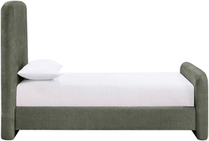 Meridian Furniture Fira Upholstered Twin Bed Soft Curved Headboard for Modern and Contemporary Bedrooms Green Chenille Fabric B1222Green-T