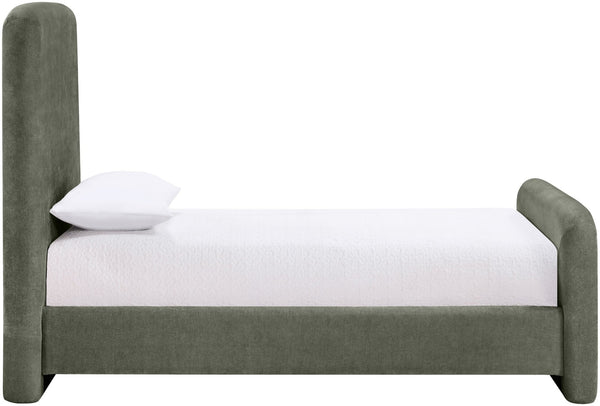 Meridian Furniture Fira Upholstered Twin Bed Soft Curved Headboard for Modern and Contemporary Bedrooms Green Chenille Fabric B1222Green-T