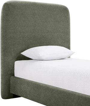 Meridian Furniture Fira Upholstered Twin Bed Soft Curved Headboard for Modern and Contemporary Bedrooms Green Chenille Fabric B1222Green-T